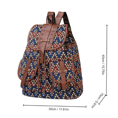 Vintage Ethnic Style Flap Backpack Retro Bohemian School Bag Geometric Pattern