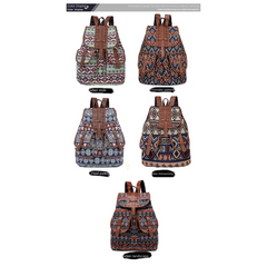 Vintage Ethnic Style Flap Backpack Retro Bohemian School Bag Geometric Pattern