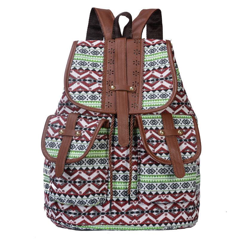 Vintage Ethnic Style Flap Backpack Retro Bohemian School Bag Geometric Pattern