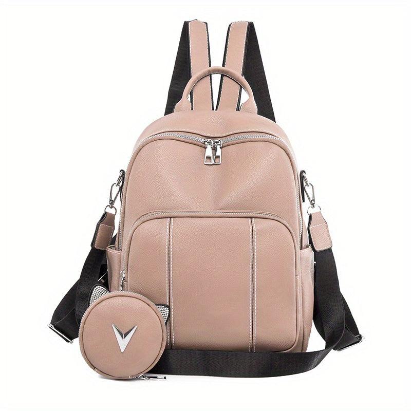 Preppy Style Solid Backpack with Coin Purses