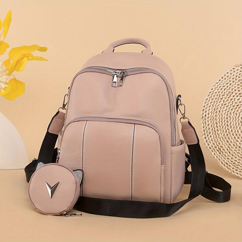 Preppy Style Solid Backpack with Coin Purses