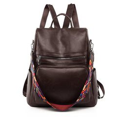 Faux Leather Backpack Casual Zipper Shoulder Bag for Travel & School