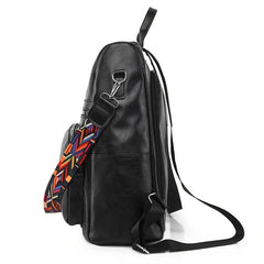 Faux Leather Backpack Casual Zipper Shoulder Bag for Travel & School