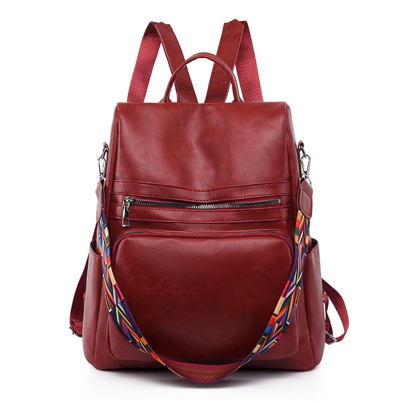Faux Leather Backpack Casual Zipper Shoulder Bag for Travel & School