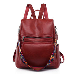 Faux Leather Backpack Casual Zipper Shoulder Bag for Travel & School