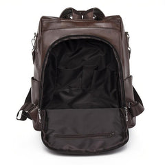 Faux Leather Backpack Casual Zipper Shoulder Bag for Travel & School