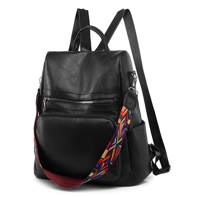 Faux Leather Backpack Casual Zipper Shoulder Bag for Travel & School