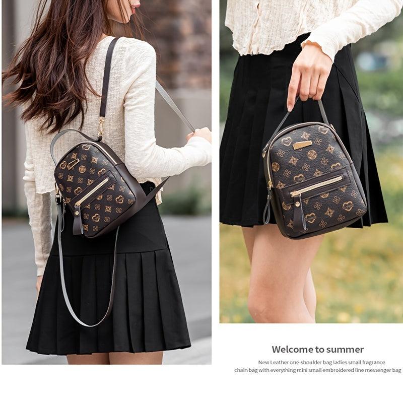 Geometric Graphic Hand Backpack Women's Zipper Top Handle Purse