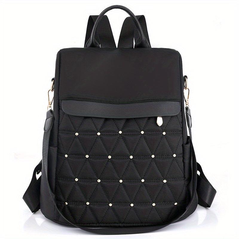 Argyle Embroidery Backpack Purse Two way Shoulder Bag Studded Travel Schoolbag