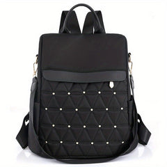 Argyle Embroidery Backpack Purse Two way Shoulder Bag Studded Travel Schoolbag