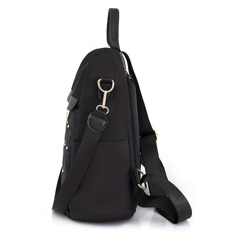 Argyle Embroidery Backpack Purse Two way Shoulder Bag Studded Travel Schoolbag