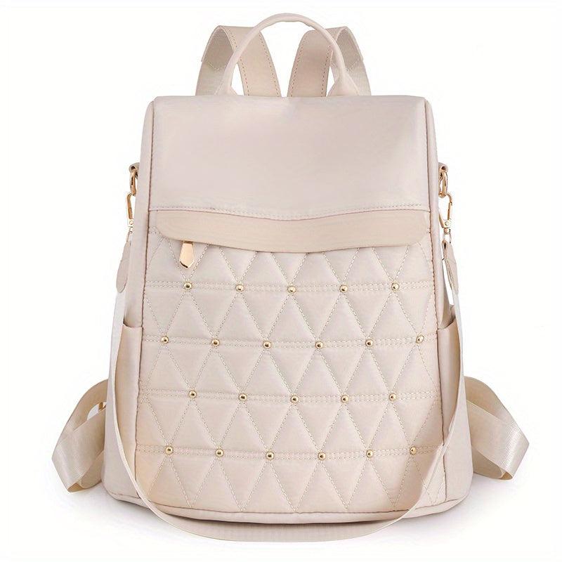 Argyle Embroidery Backpack Purse Two way Shoulder Bag Studded Travel Schoolbag