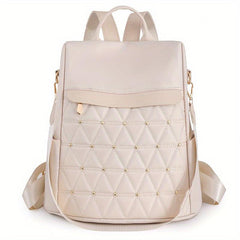 Argyle Embroidery Backpack Purse Two way Shoulder Bag Studded Travel Schoolbag