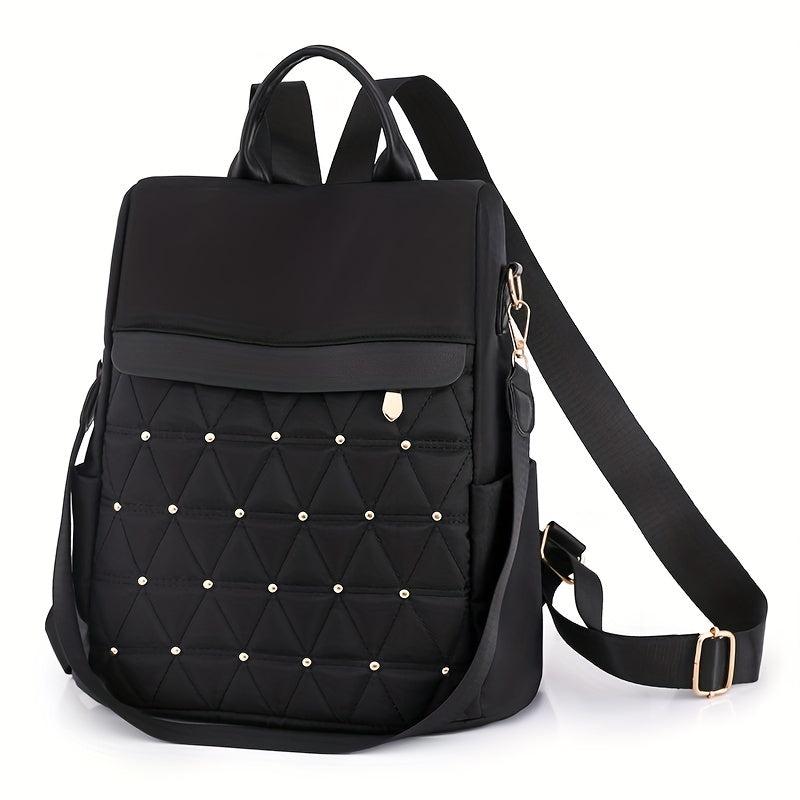 Argyle Embroidery Backpack Purse Two way Shoulder Bag Studded Travel Schoolbag