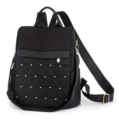 Argyle Embroidery Backpack Purse Two way Shoulder Bag Studded Travel Schoolbag