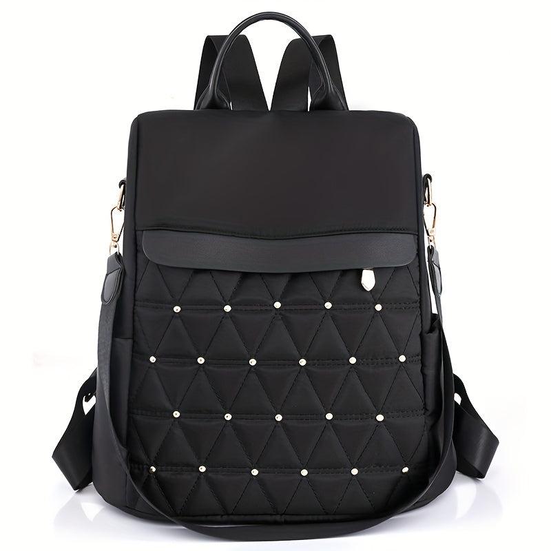Argyle Embroidery Backpack Purse Two way Shoulder Bag Studded Travel Schoolbag
