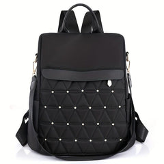 Argyle Embroidery Backpack Purse Two way Shoulder Bag Studded Travel Schoolbag
