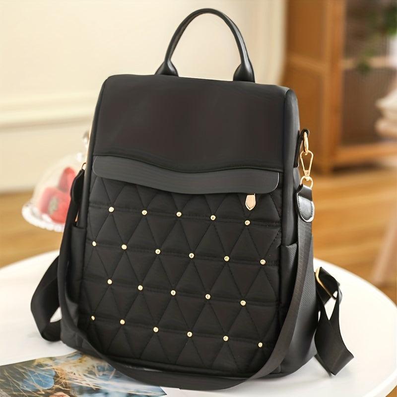Argyle Embroidery Backpack Purse Two way Shoulder Bag Studded Travel Schoolbag