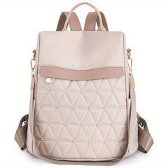 Argyle Embroidery Backpack Purse Two way Shoulder Bag Studded Travel Schoolbag