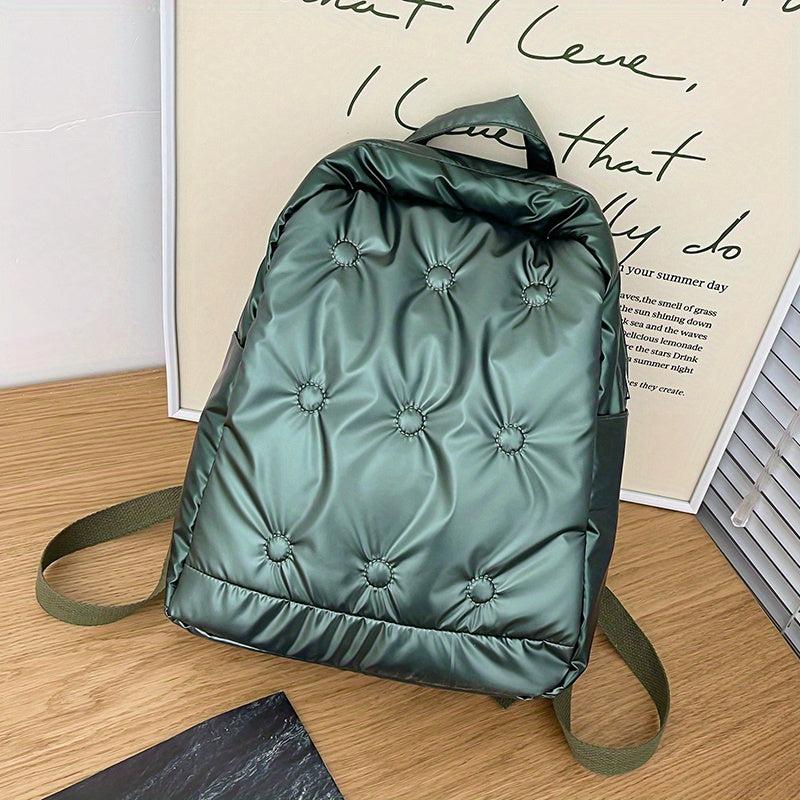 Puffer Quilted Backpack Solid School Bag Padded Travel Rucksack