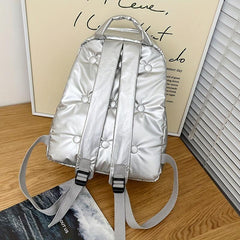 Puffer Quilted Backpack Solid School Bag Padded Travel Rucksack
