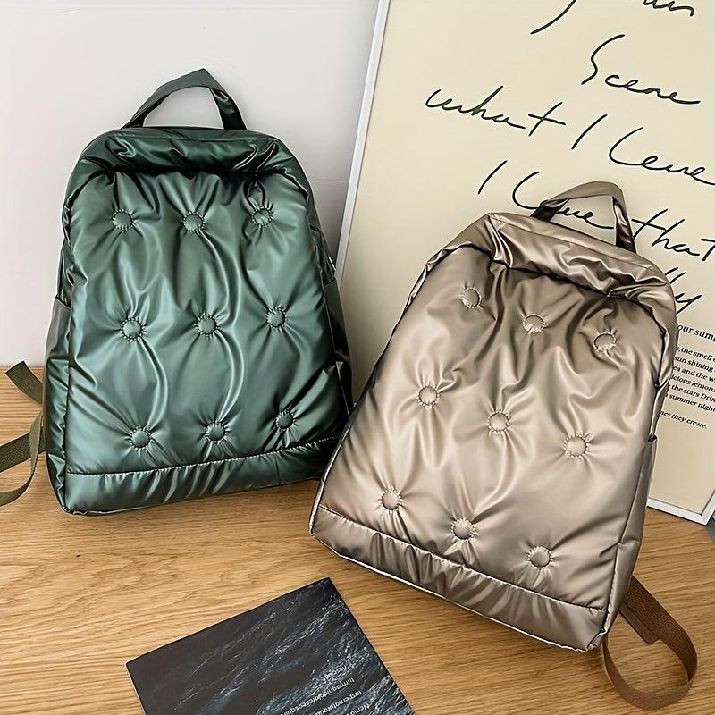 Puffer Quilted Backpack Solid School Bag Padded Travel Rucksack