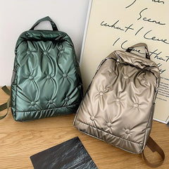 Puffer Quilted Backpack Solid School Bag Padded Travel Rucksack