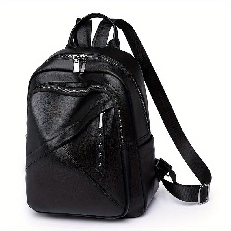 Solid Soft PU Leather Stylish Backpack Zipper Retro Knapsack