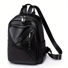 Solid Soft PU Leather Stylish Backpack Zipper Retro Knapsack