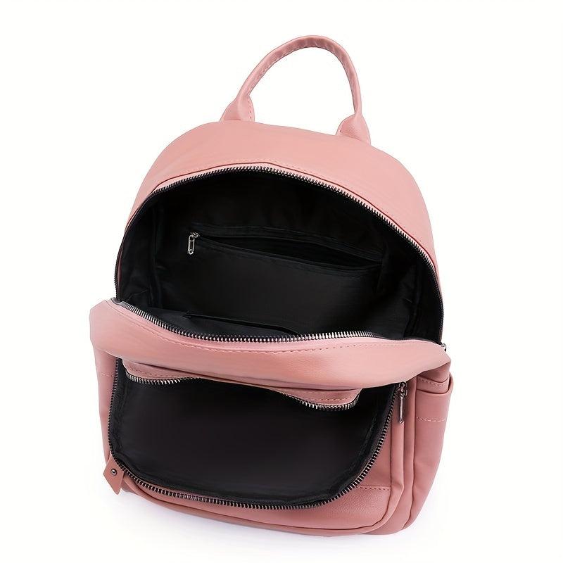 Solid Soft PU Leather Stylish Backpack Zipper Retro Knapsack