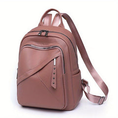 Solid Soft PU Leather Stylish Backpack Zipper Retro Knapsack