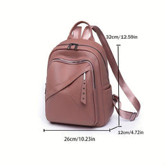 Solid Soft PU Leather Stylish Backpack Zipper Retro Knapsack