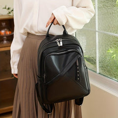 Solid Soft PU Leather Stylish Backpack Zipper Retro Knapsack