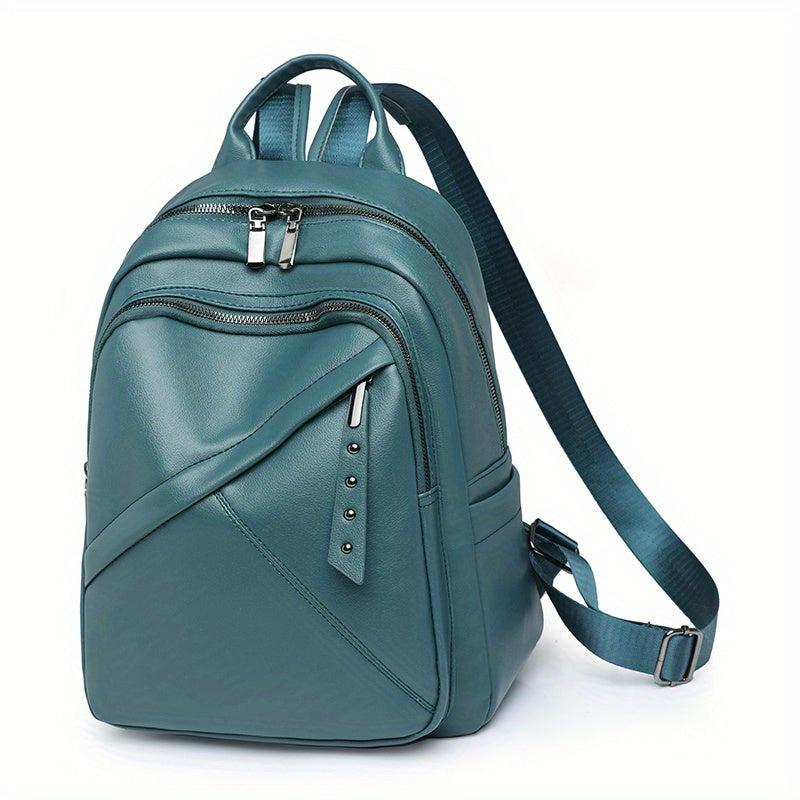 Solid Soft PU Leather Stylish Backpack Zipper Retro Knapsack