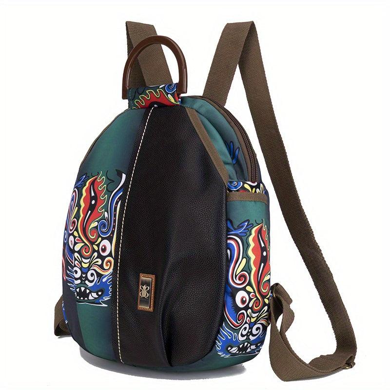 Vintage Flower Pattern Backpack Functional Travel Schoolbag Women