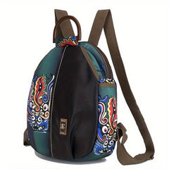 Vintage Flower Pattern Backpack Functional Travel Schoolbag Women
