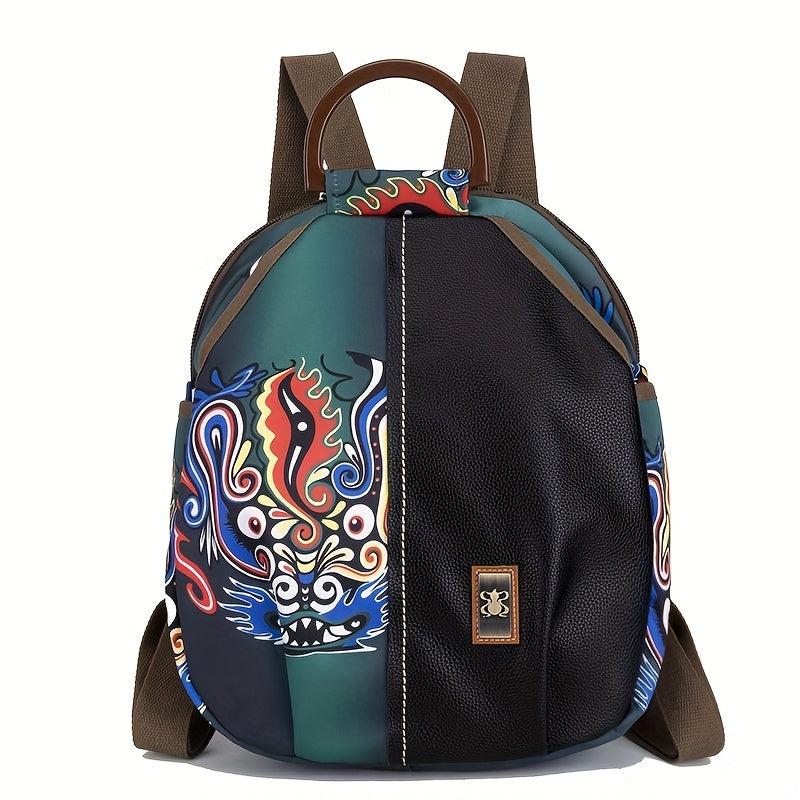 Vintage Flower Pattern Backpack Functional Travel Schoolbag Women