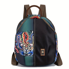 Vintage Flower Pattern Backpack Functional Travel Schoolbag Women