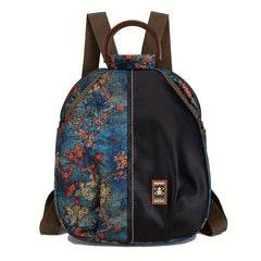 Vintage Flower Pattern Backpack Functional Travel Schoolbag Women