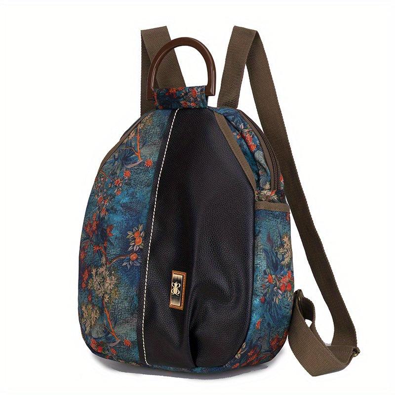 Vintage Flower Pattern Backpack Functional Travel Schoolbag Women