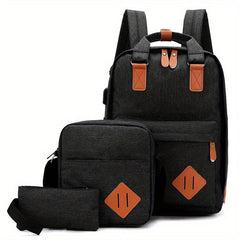 3 Pcs Casual Bag Sets Solid Backpack With Crossbody Bag & Clutch Wallet