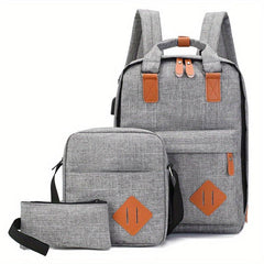 3 Pcs Casual Bag Sets Solid Backpack With Crossbody Bag & Clutch Wallet