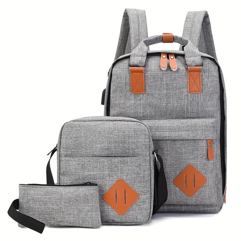 3 Pcs Casual Bag Sets Solid Backpack With Crossbody Bag & Clutch Wallet
