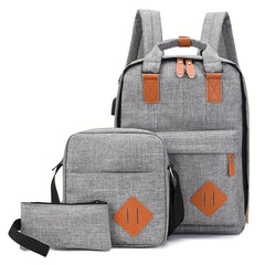 3 Pcs Casual Bag Sets Solid Backpack With Crossbody Bag & Clutch Wallet