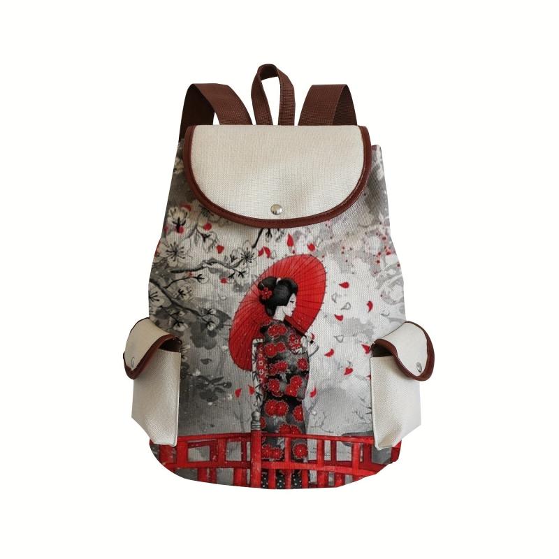 Vintage Pattern Backpack Classic Flap Storage Rucksack Women's Retro Travel Bag