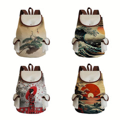 Vintage Pattern Backpack Classic Flap Storage Rucksack Women's Retro Travel Bag