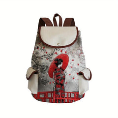 Vintage Pattern Backpack Classic Flap Storage Rucksack Women's Retro Travel Bag