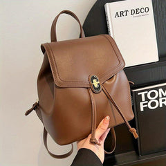 Small Drawstring Backpack PU Leather Durable Lightweight School Backpack