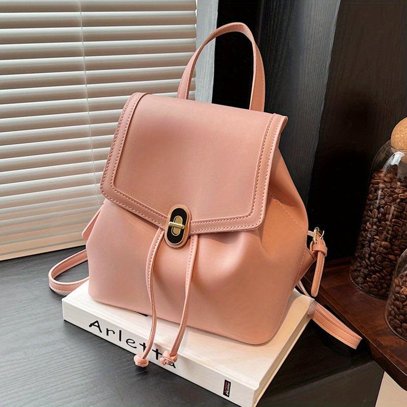 Small Drawstring Backpack PU Leather Durable Lightweight School Backpack