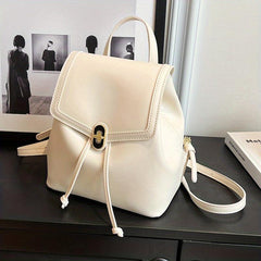 Small Drawstring Backpack PU Leather Durable Lightweight School Backpack